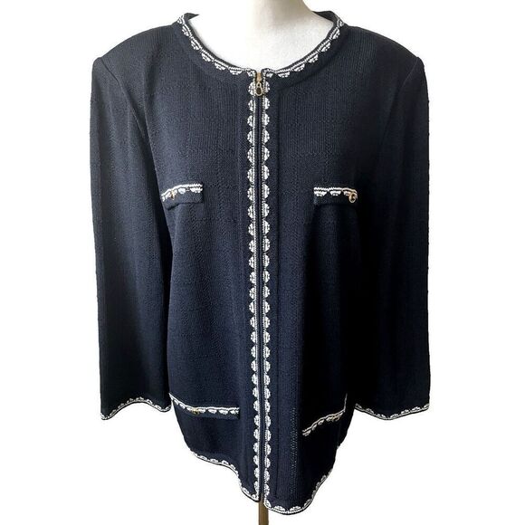 St. John Collection Cardigan Zip up Jacket Cardigan Sweater Size 14 Black/Gold - Picture 1 of 5
